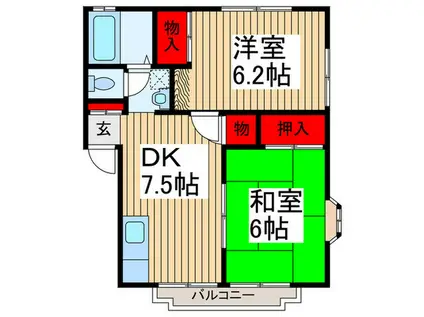キャロットフィールドB棟(2DK/2階)の間取り写真