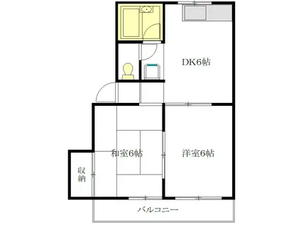 オークハウスA・B棟(2DK/1階)の間取り写真