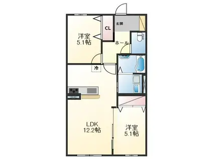 HRヒメジ XV(2LDK/1階)の間取り写真