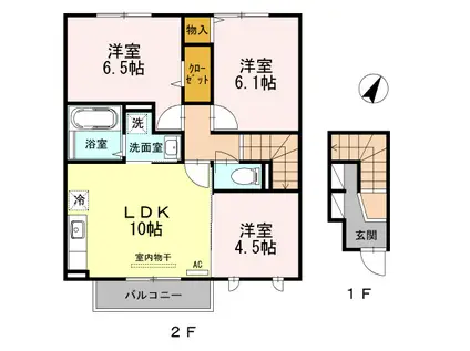 ラージュ リビエール A棟(3LDK/2階)の間取り写真