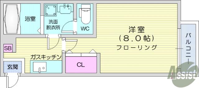 クレフラスト原ノ町(1K/1階)の間取り写真
