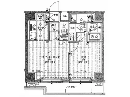 プレール・ドゥーク大森II(1LDK/1階)の間取り写真