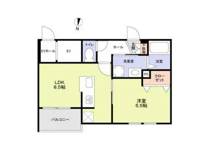 PRUNIER(1LDK/1階)の間取り写真