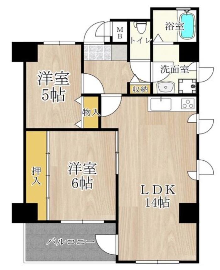 ロベリア弐番館(2LDK/5階)の間取り写真