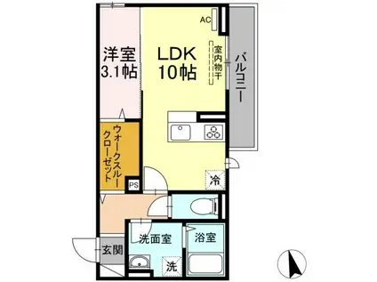 グランディール宮浦(1LDK/3階)の間取り写真