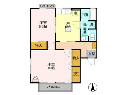 クレストファイブD(2DK/1階)の間取り写真