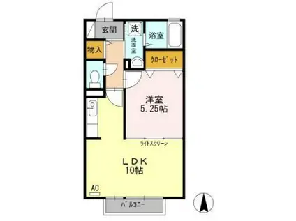 プルメリア(1LDK/2階)の間取り写真