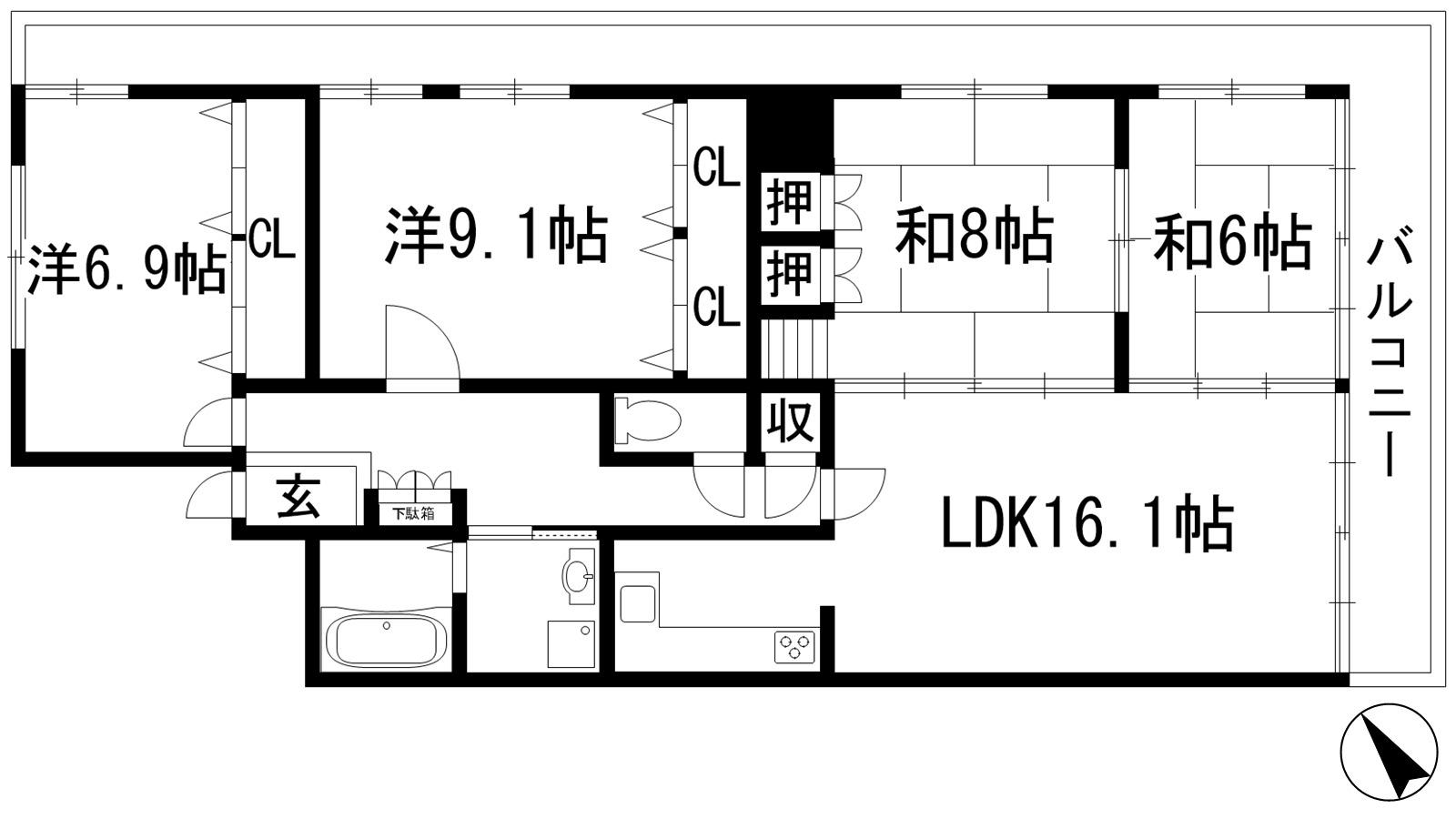 宝塚ヒルズ(4LDK/3階)の間取り写真