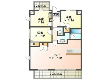 ポレスター白子駅前(3LDK/9階)の間取り写真