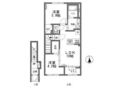 GRAND FELICIA(1LDK/2階)の間取り写真