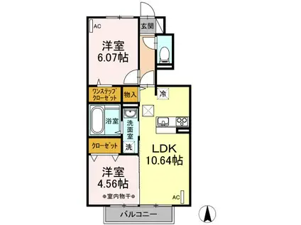 ディアコート富田 A(2LDK/1階)の間取り写真