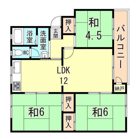 名谷1団地3号棟(3LDK/1階)の間取り写真