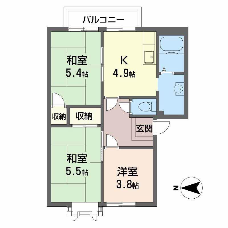 コスモス結崎B(3K/2階)の間取り写真