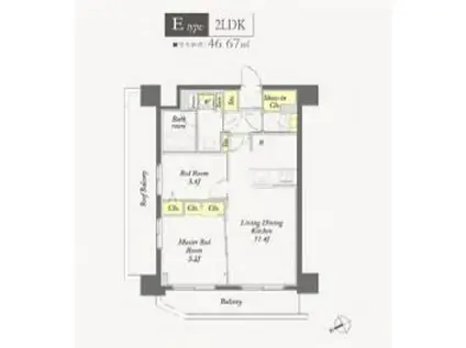 ディームス根岸(2LDK/6階)の間取り写真