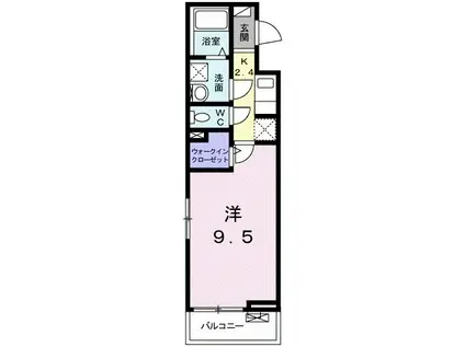 ベル リゼオ K(1K/2階)の間取り写真