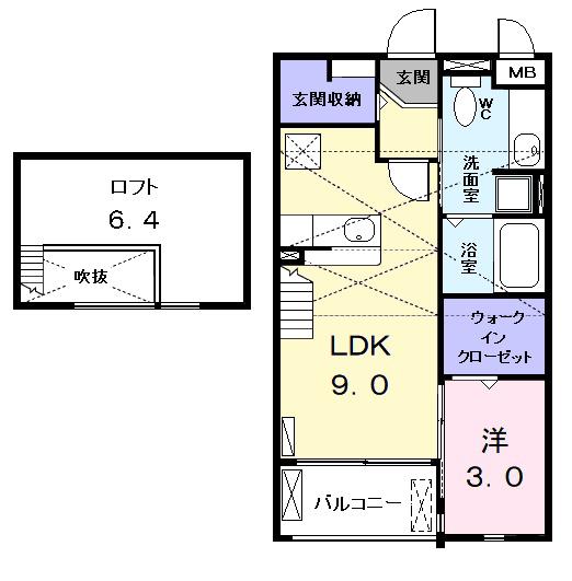 グランツ中川(1LDK/2階)の間取り写真
