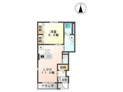 グラース・ドゥ・シエルN(1LDK/1階)の間取り写真