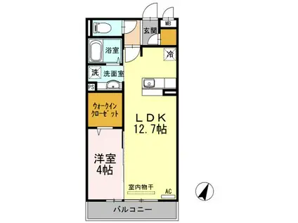 クレセントヒルズ B棟(1LDK/3階)の間取り写真