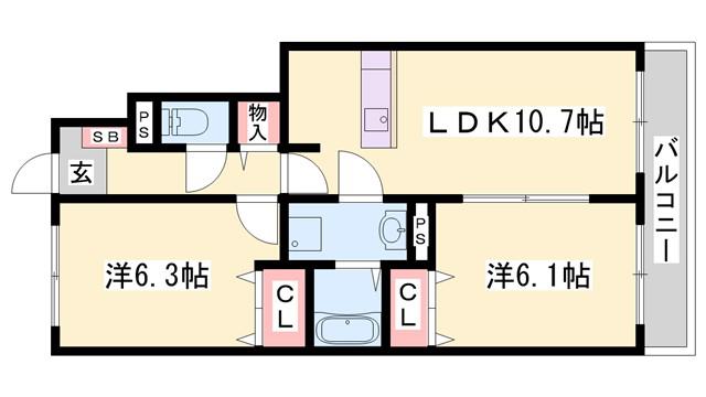 ロワジール(2LDK/1階)の間取り写真