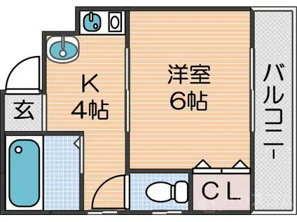 リッツハイツ中西(1K/2階)の間取り写真