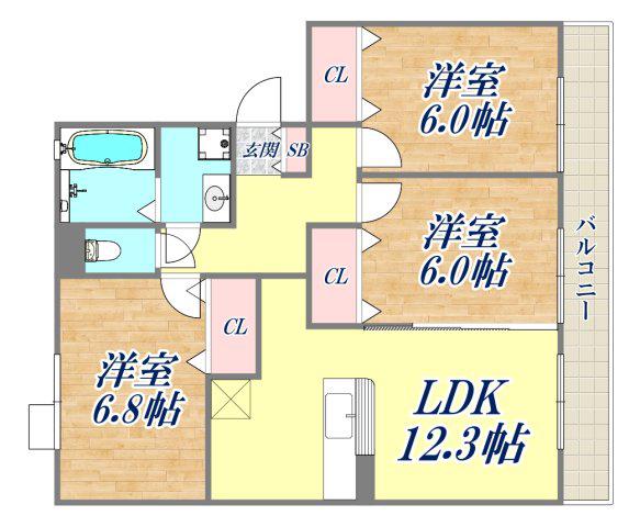 SUNNYCOURTA棟(3LDK/3階)の間取り写真