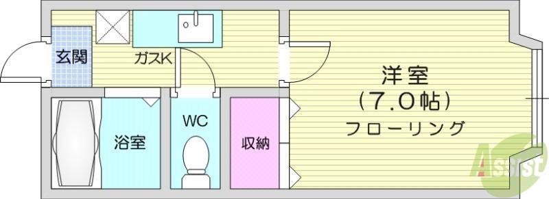 ホワイトキャッスル39番館(1K/2階)の間取り写真