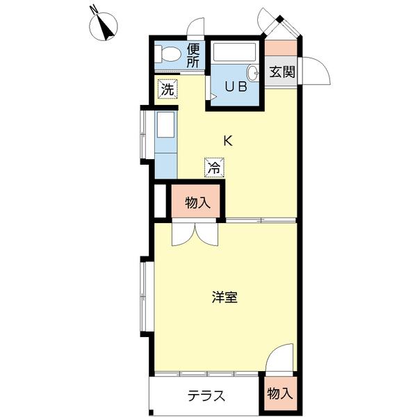 ビアン網川原(1DK/2階)の間取り写真