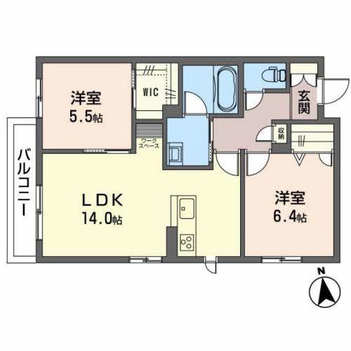 ヴォアソルテY(2LDK/2階)の間取り写真