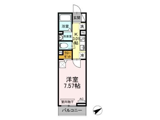 ウッドイン舳越(1K/2階)の間取り写真