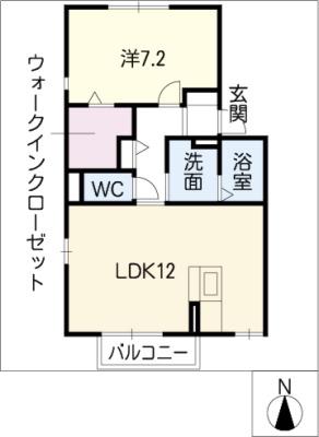 ウィルガーデン B(1LDK/1階)の間取り写真