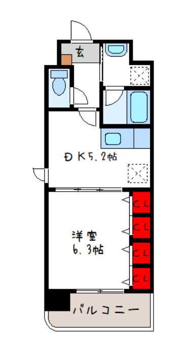 コンフォール平野(1DK/4階)の間取り写真