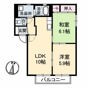 グランドハイツ富士A棟(2LDK/1階)の間取り写真