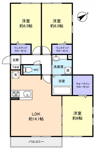 ウィーブ・ヴィオラ(3LDK/1階)の間取り写真