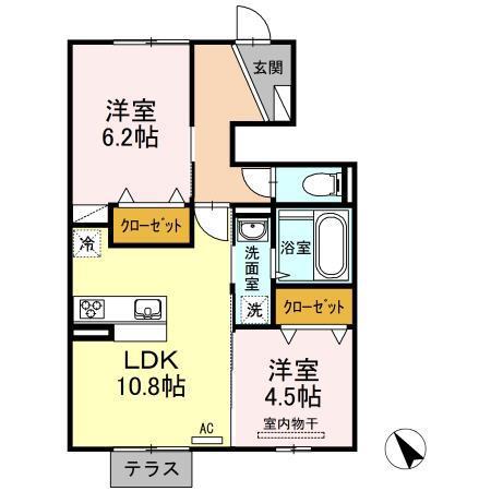 D-ROOM ちはや(2LDK/1階)の間取り写真