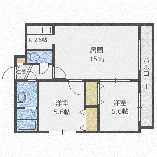 ディアコート(2LDK/2階)の間取り写真