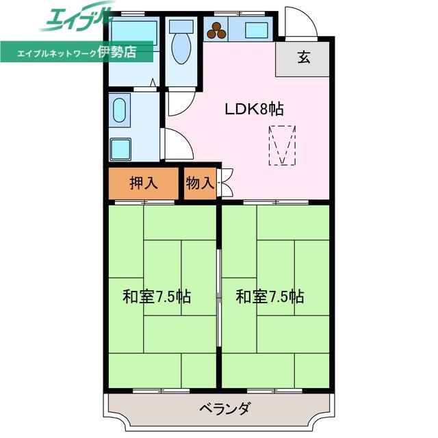 マンション山II(2LDK/1階)の間取り写真