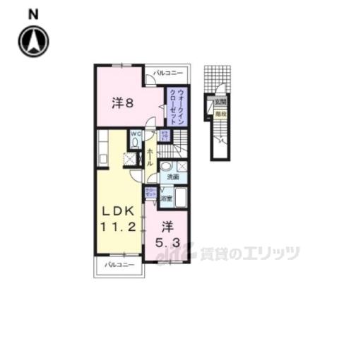 ル・シェル・ブルー 東館(2LDK/2階)の間取り写真