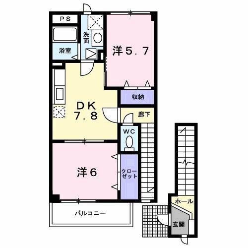 フローラルI(2DK/2階)の間取り写真