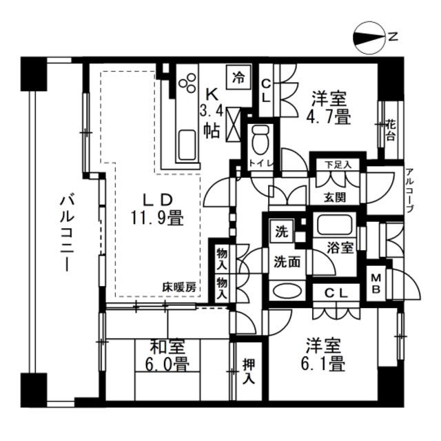 パークスクエアネオス横浜(3LDK/12階)の間取り写真