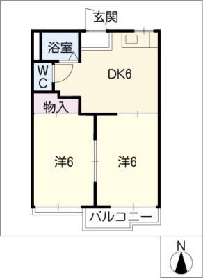 タウニー三郷(2DK/1階)の間取り写真