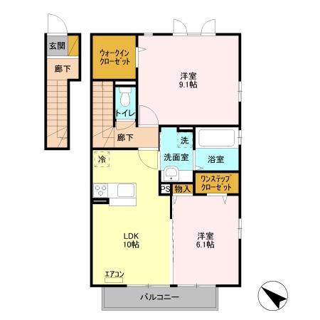 サザンクロス(2LDK/2階)の間取り写真