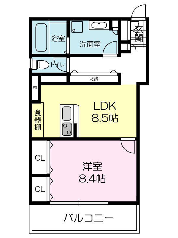コンフォート武庫川(1LDK/1階)の間取り写真