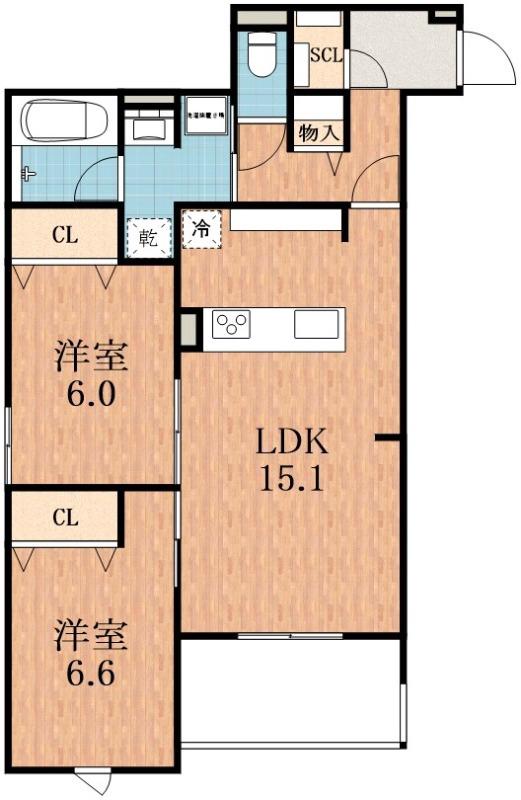 グリーンコート杭全(2LDK/3階)の間取り写真