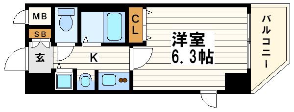 プレサンス心斎橋ザ・スタイル(1K/7階)の間取り写真