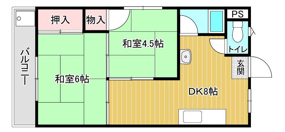 川崎ハイツ(2DK/4階)の間取り写真