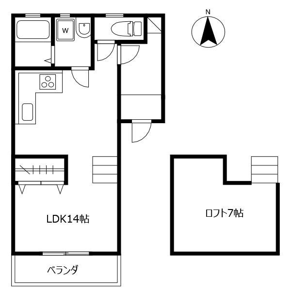 ビレッジ北矢三(1LDK/2階)の間取り写真