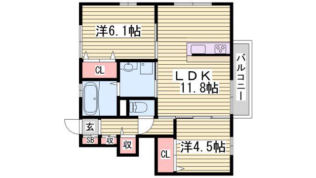 ステラB棟(2LDK/1階)の間取り写真