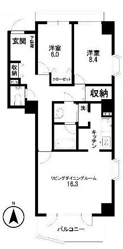 ヴィラアイレックス奥沢(2LDK/4階)の間取り写真