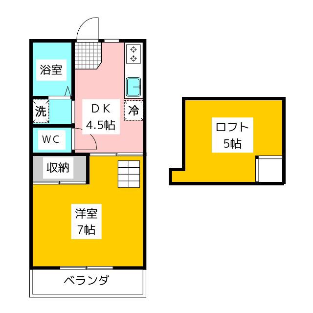 シャトーヤジ1(1DK/2階)の間取り写真