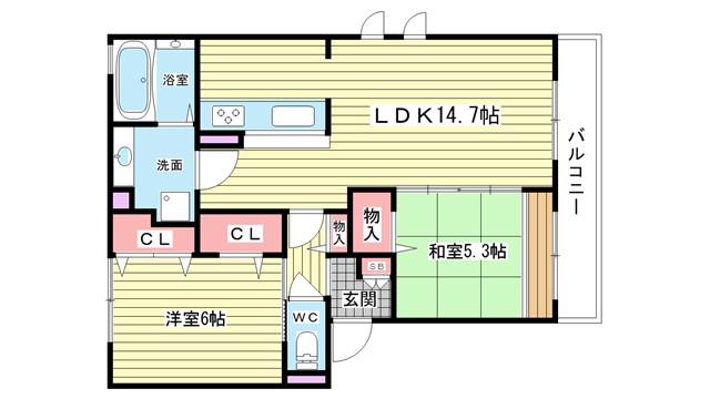 シャンテ春日(2LDK/1階)の間取り写真
